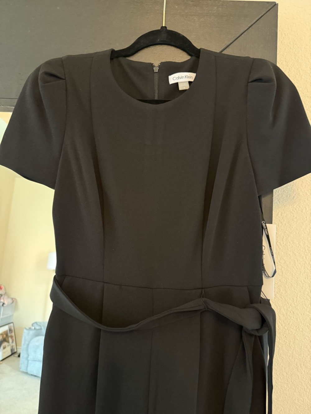 Calvin Klein Black Short-Sleeve jumpsuit with Waist Tie